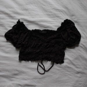 Urban Outfitters Polka Dot Shay Cinched Puff Sleeve Cropped Top